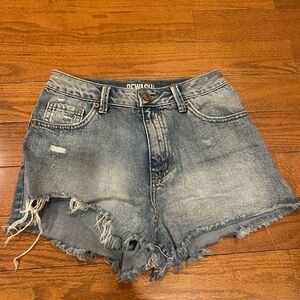 Rewash Women's Frayed Hem Jean Shorts - Blue